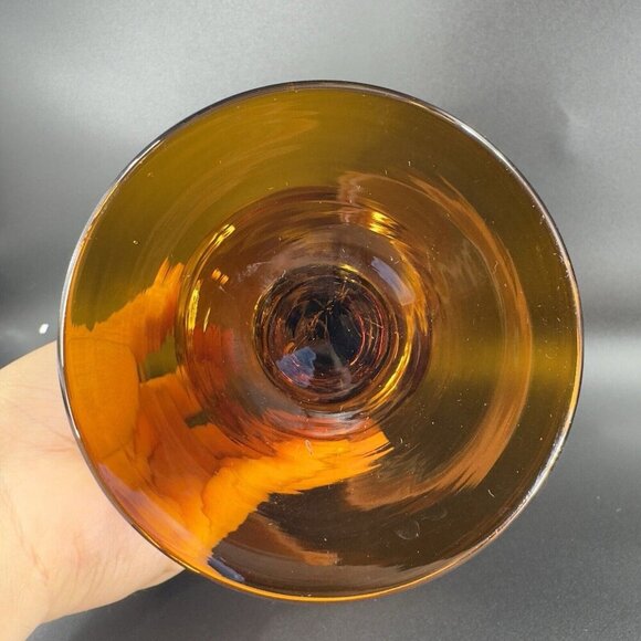 Vintage 1970s Empoli Italian Glass Amber Twisted Stem Compote Cup Venetian Glass - Picture 6 of 9